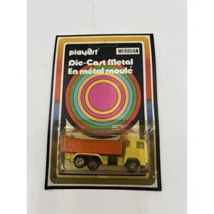 PlayArt Meridian Dump Truck Die Cast Metal Yellow On Card UnPunched Hong Kong